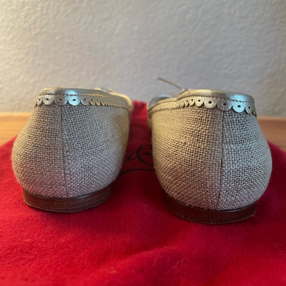 CHRISTIAN LOUBOUTIN linen & calfskin BALLET FLATS.  Size 37.5 - Picture 3 of 10